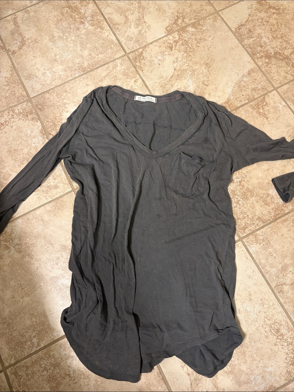 We The Free V-Neck Slub Top in Charcoal